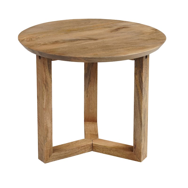 Nina 18.5" Round Handcrafted Side End Table, Natural Brown Mango Wood