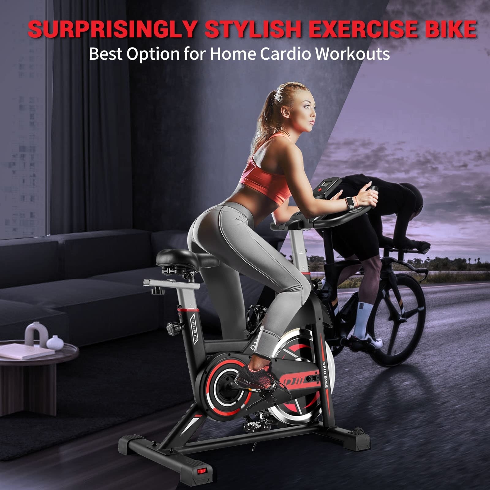 Exercise Bike Plus Magnetic Resistance Brake Pad Stationary Cycling Bike with Seat Cushion Digital Display with Pulse