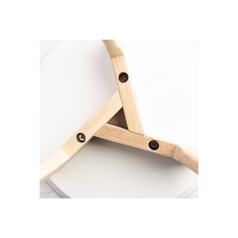 Round Marble Table - 15 Inch White Carrara Stone Top, Walnut Wood Legs, Modern Accent Table - 20