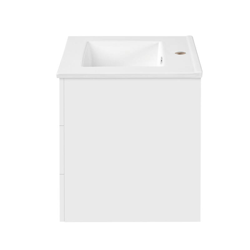 24-inch Wall-Mounted Floating Cabinet with Double Drawer, Rectangular Vanity Sink