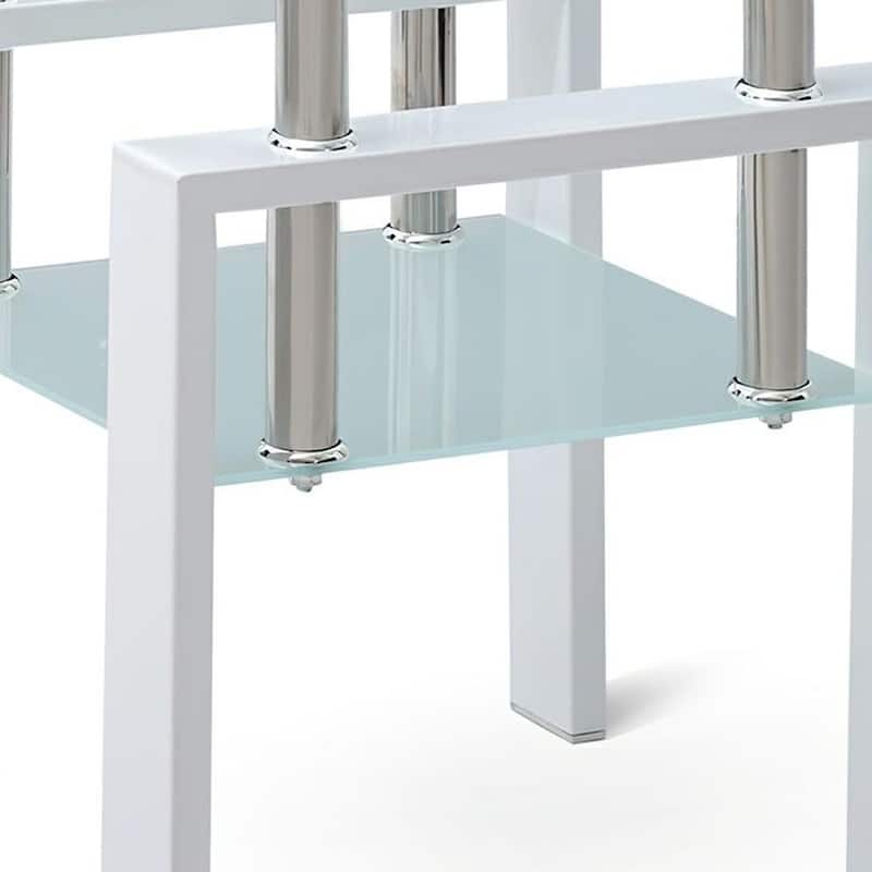 HomeRoots 20" Clear and White Glass and Metal Square End Table With Shelf - 17.71 in. x 20.47 in. x 17.71 in.