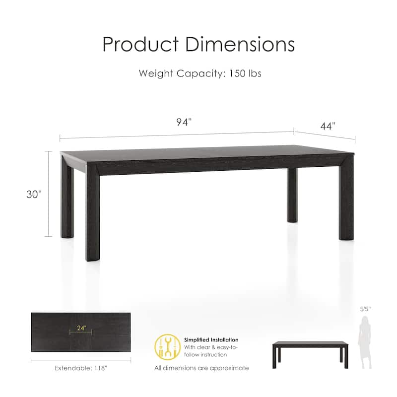 Furniture of America Durem I Modern 118-inch Solid Wood Extendable Dining Table with Leaf