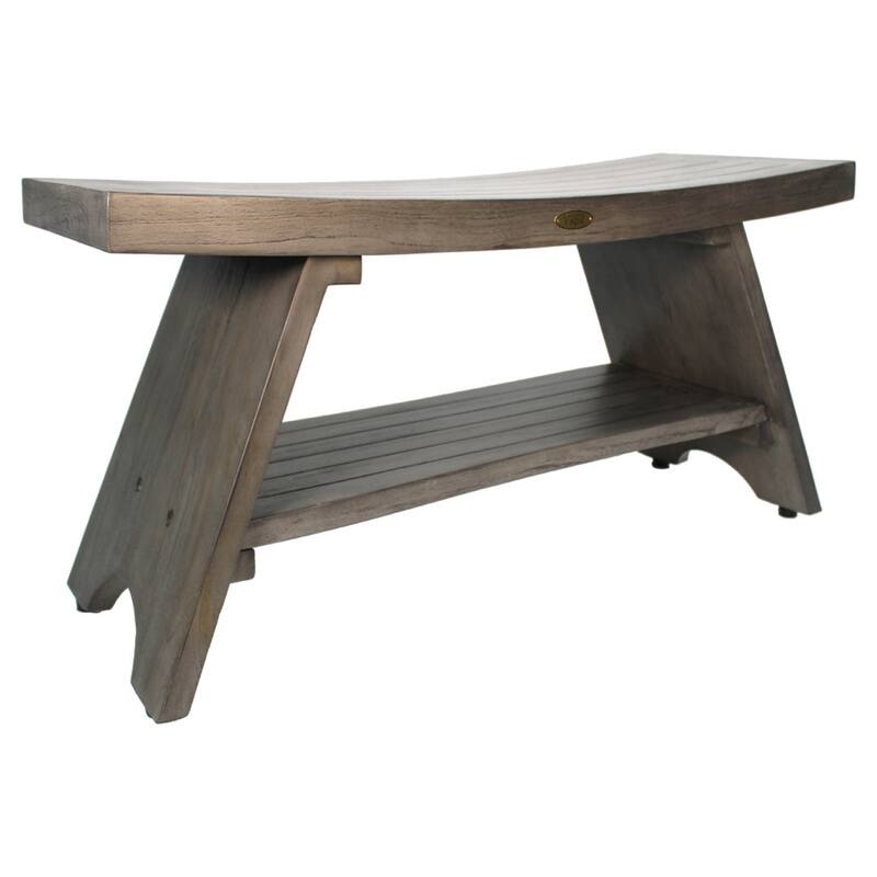 CoastalVogue Serenity Antique Gray 35" Teak Shower Bench with Shelf - 36 - 36