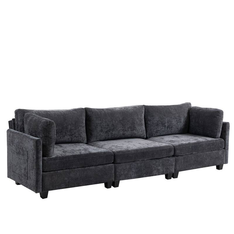 111.42" Chenille Upholstered Three Seater Sofa
