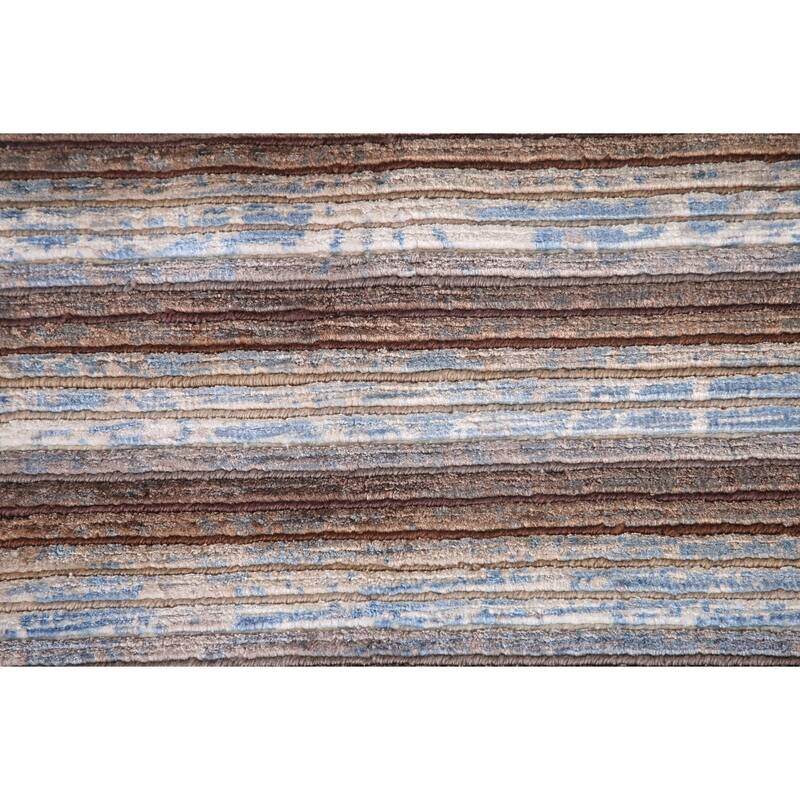 Striped Abstract Accent Rug Wool Carpet - 3'11"x 6'0"