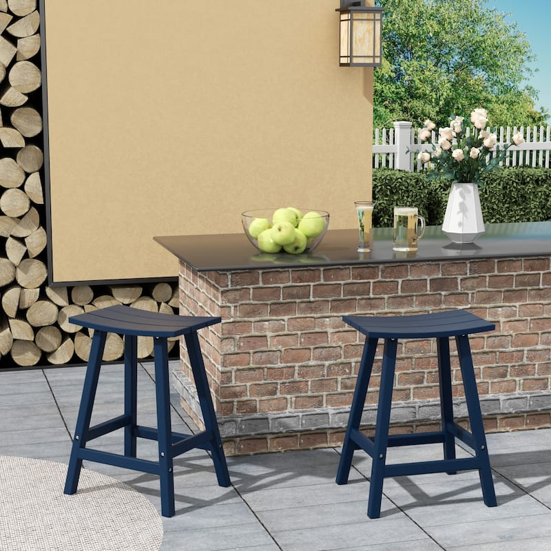Polytrends Laguna Hdpe All Weather Outdoor Patio 24" Saddle Seat Counter Stool (Set Of 2) - Navy Blue