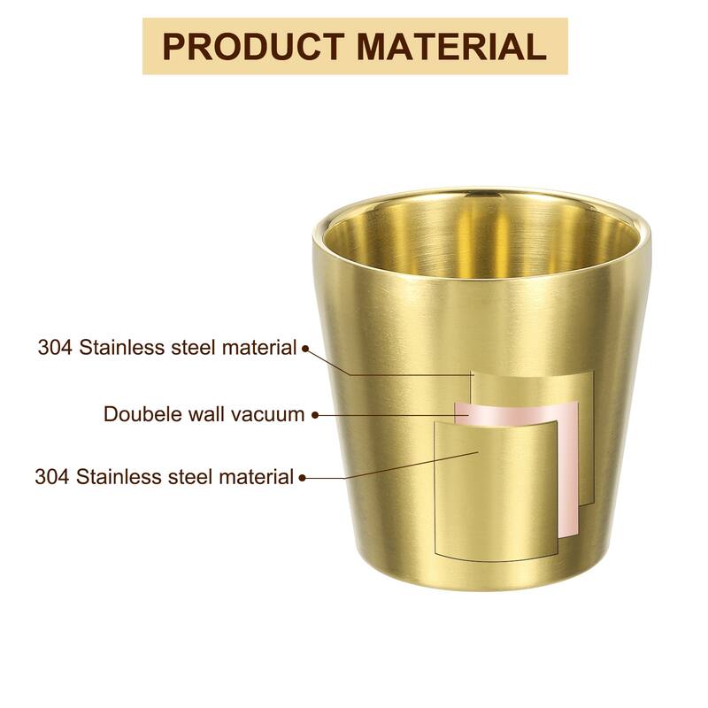 2 Pcs 304 Stainless Steel Cup, Double Wall Water Glasses Gold