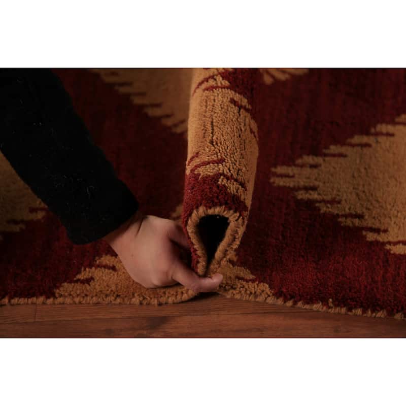 Hand Knotted Oriental 100% Wool Carpet Modern Geometric Red Moroccan Area Rug - 11' 7'' X 8' 10''