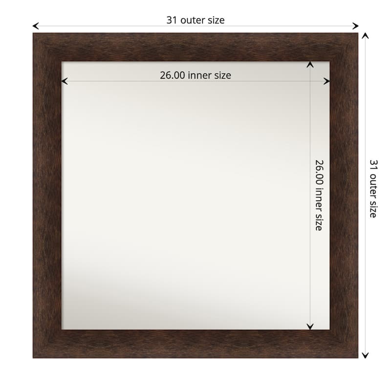 Warm Walnut Non-Beveled Wood Framed Bathroom Vanity Wall Mirror - Warm Walnut - Glass Size 26x26