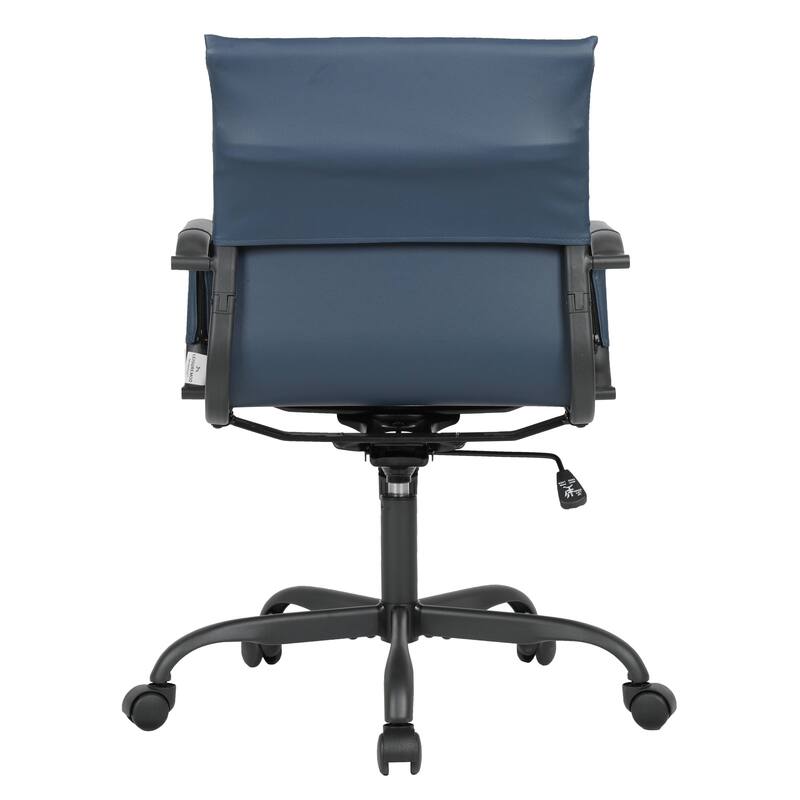 Harris Leather Mid-Back Adjustable Seat Height Office Desk Computer Swivel Chair in Black Metal Frame for Home Conference