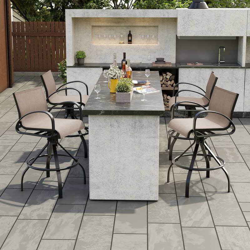 Outdoor Patio Swivel Aluminum Bar Stools Sunbrella Textilene Fabric - Augustine Ashe - 4PCS