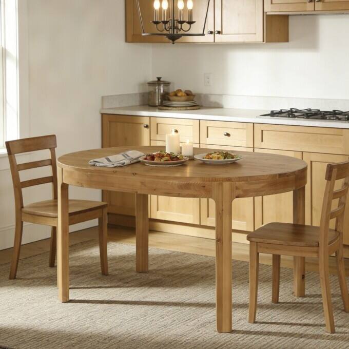 55.11" Solid Wood Oval Dining Table, Rustic Kitchen Table for 4-6