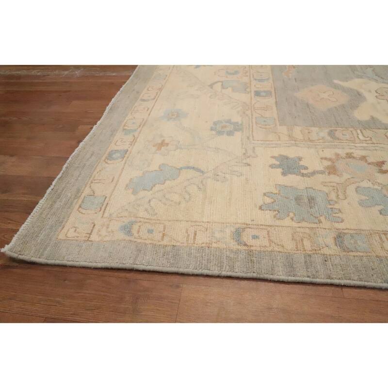 Hand Knotted Oriental 100% Wool Carpet Transitional All-Over Greys & Charcoal Oushak Area Rug - 13' 6'' X 9' 11''