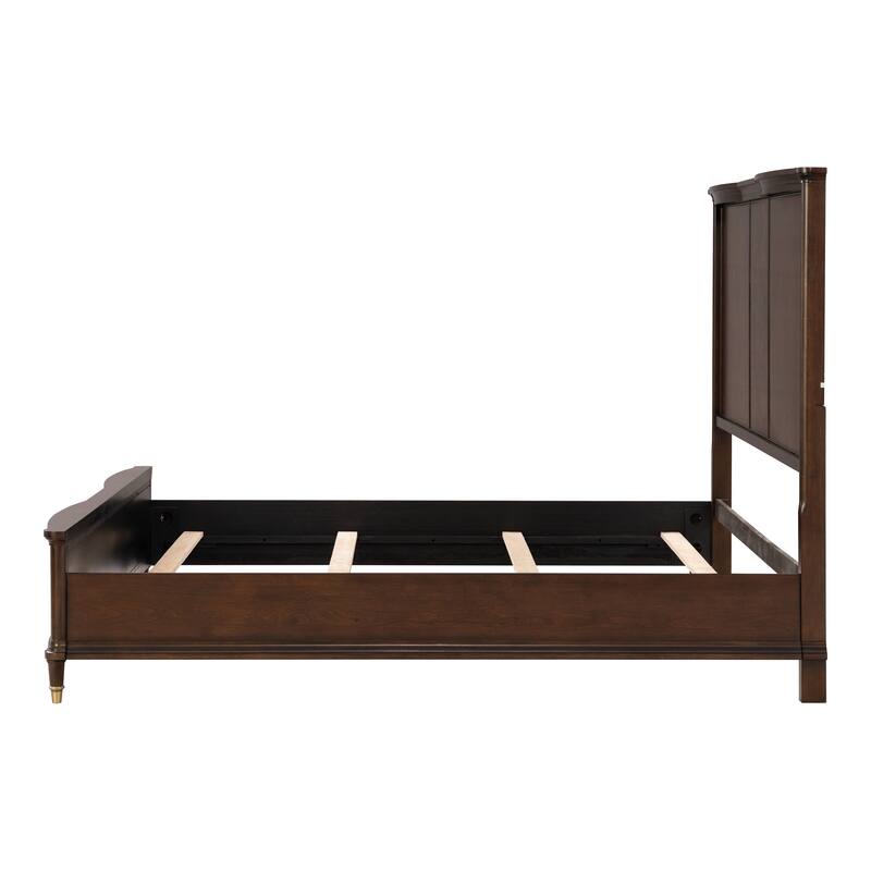 Furniture of America Prylen Modern 4-Piece Dark Cherry Solid Wood Panel Bedroom Set with LED Reading Lights