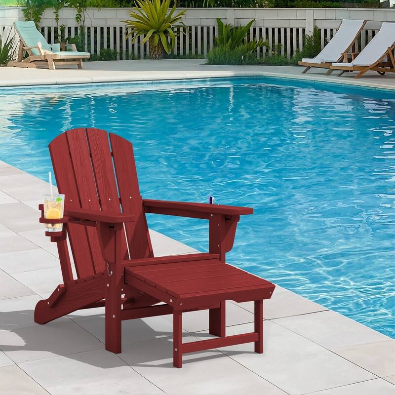 Folding Outdoor Chair with 3-Position Reclining Backrest & Telescoping Footrest - Red