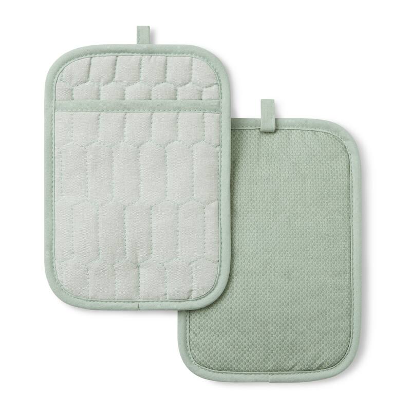 MARTHA STEWART Honeycomb Quilted Chambray Pot Holder 2-Pack Set - 7"x10" - Mint Green
