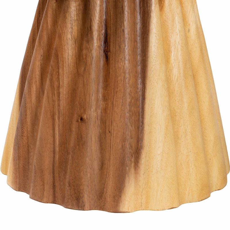 Alara Hand-carved Suar Wood Side Table - Sculptural Pedestal Table with Natural Grain, Boho Style for Living Room or Bedroom