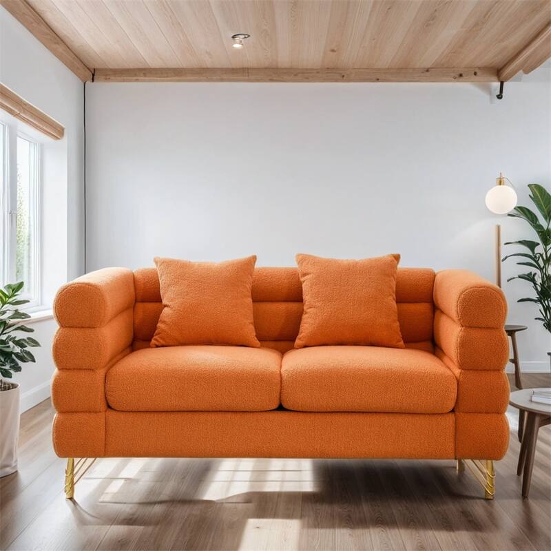 60Inch Oversized 2 Seater Fabric Sectional Sofa with 2 Pillows - Orange