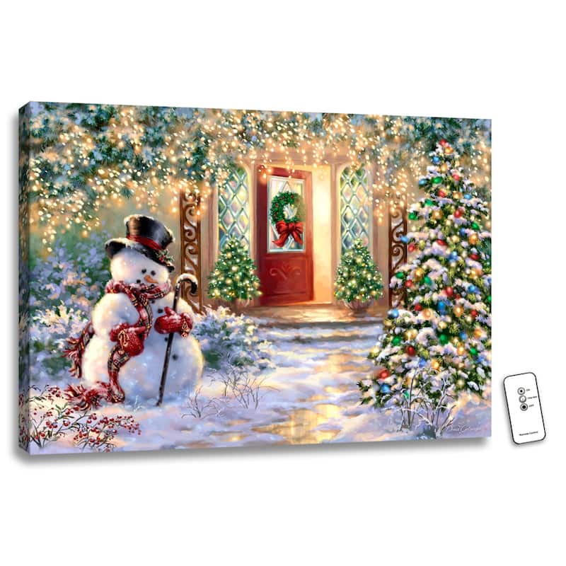 18" x 24" White Green Christmas Snowman Home Wall Art Remote Control