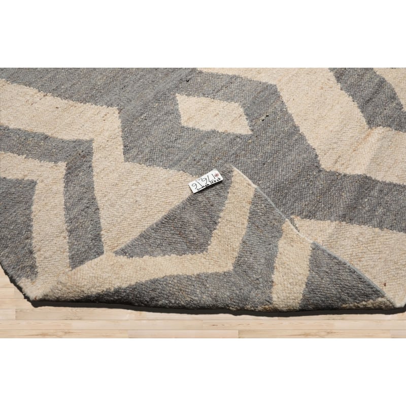 LoomBloom Beige Hand Woven Geometric Flatweave Wool Oriental Area Rug - 9' 4'' x 12'