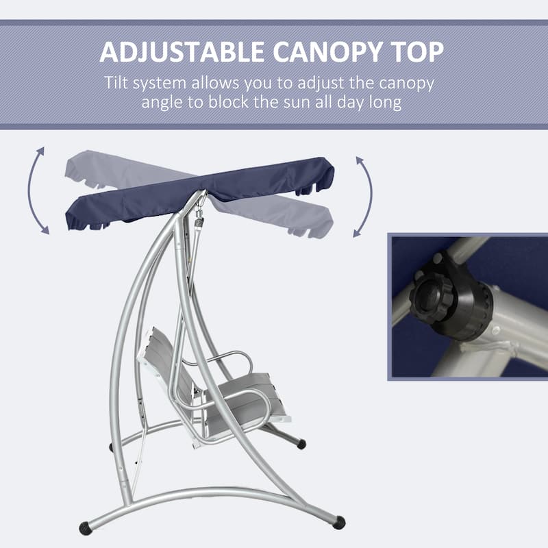 Outsunny 3 Person Patio Swing Seats with Adjustable Canopy Outdoor Swing Chair Bench for Garden, Poolside