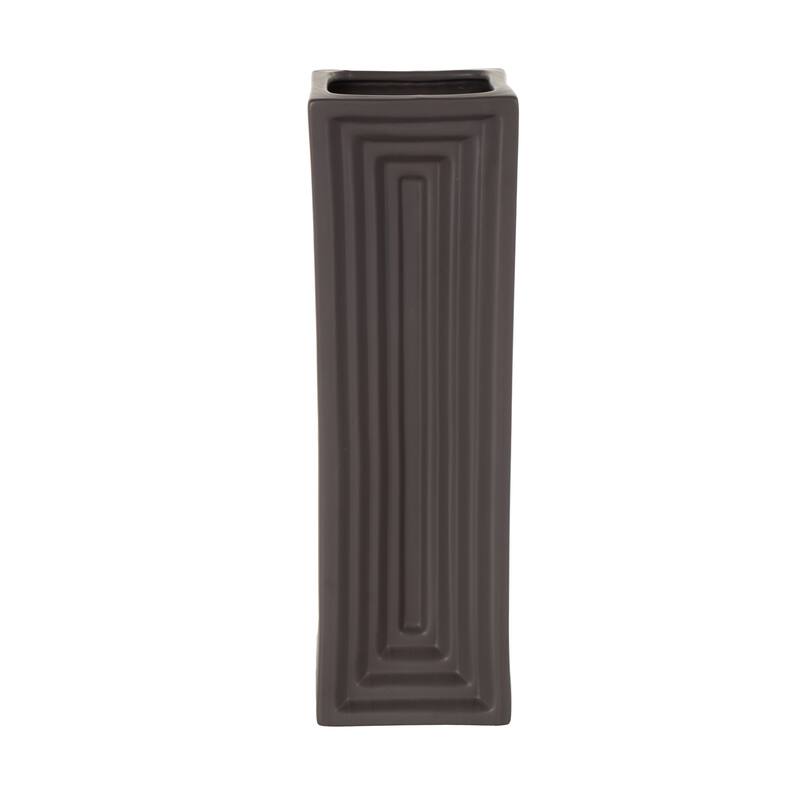 Ceramic Geometric Concaved Rectangular Vase - Black - Roche River Decor