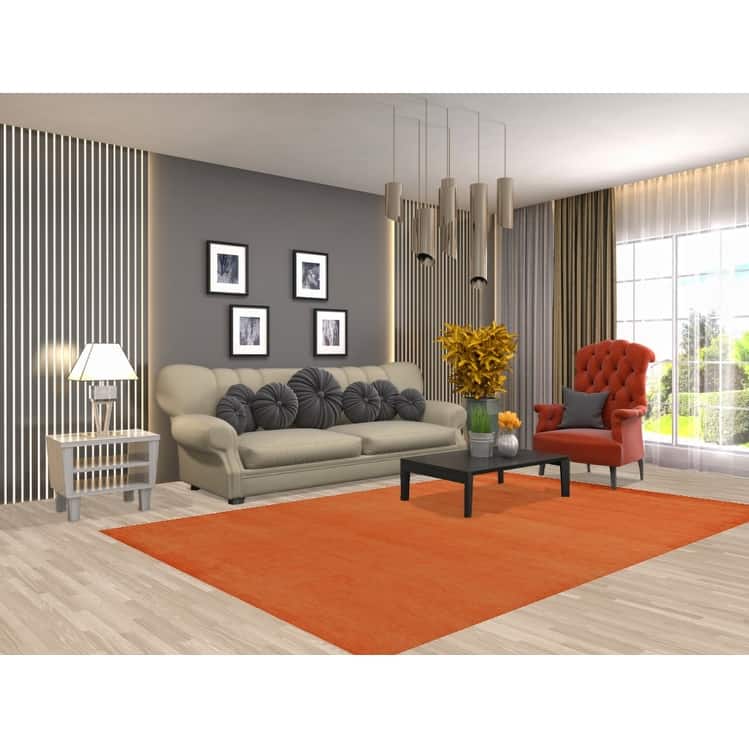 Hand Knotted Oriental 100% Wool Carpet Modern Solid Oranges & Rust Gabbeh Area Rug - 9' 2'' X 6' 0''