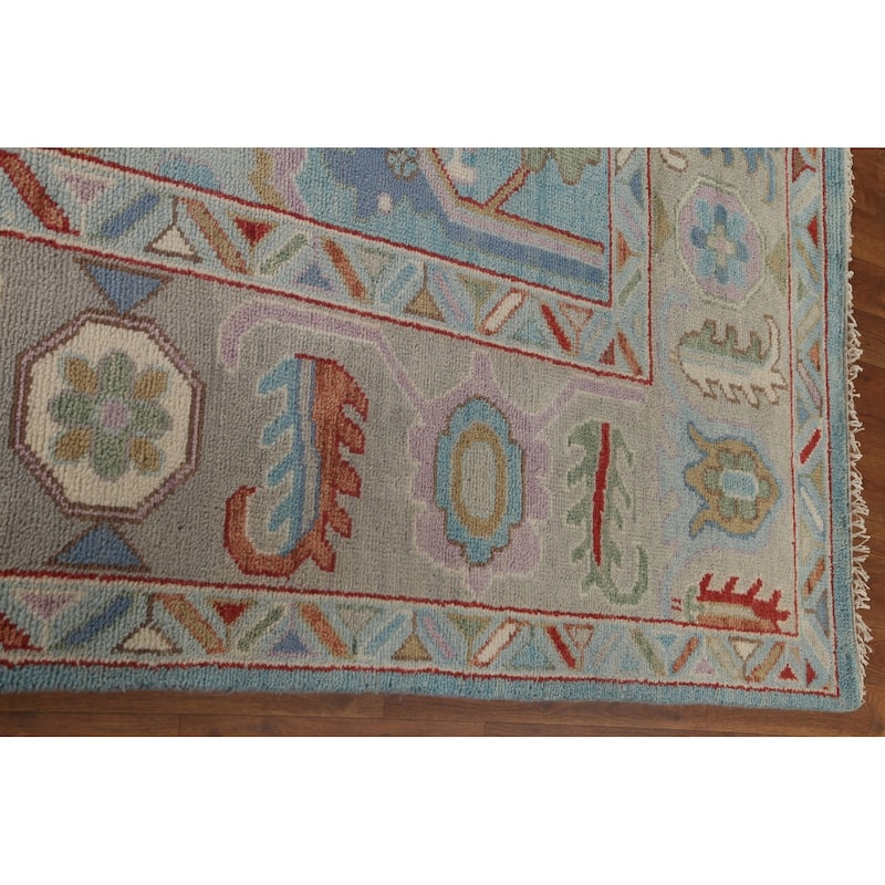 Light Blue Oushak Style Area Rug Handmade Wool Carpet - 9'0" x 11'9"