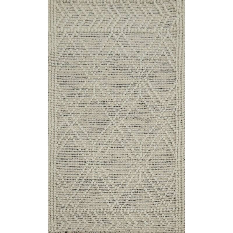 Hand Knotted Oriental 100% Wool Carpet Modern Geometric Beige & Ivories Modern Gotti Design Area Rug - 3' 7'' X 2' 2''