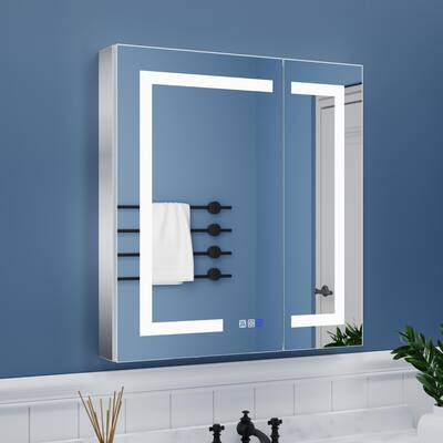 ExBrite 28" x 30" LED Lighted Bathroom Medicine Cabinet with Mirror,Recessed or Surface Mount,Defog - 28" x 30"