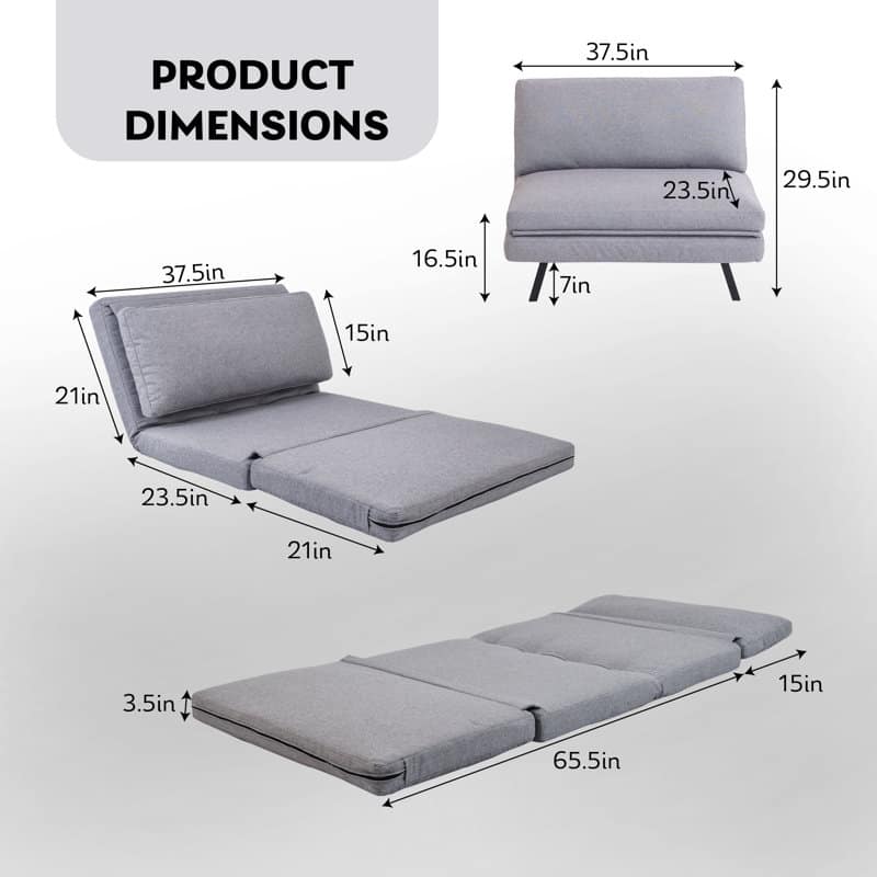 EGOHOME 37.5" Wide Tufted Back Convertible Futon Chair with Easy Assembly