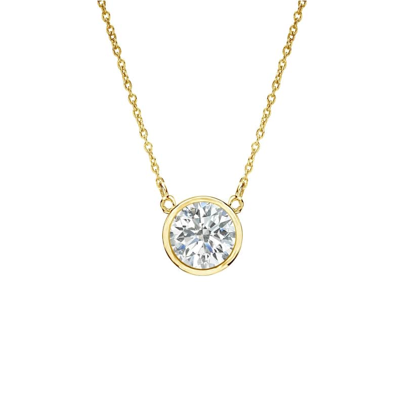 Auriya 1/4ctw Round Solitaire Diamond Necklace 14k Gold Bezel-set (I-J, SI1-SI2) - 4mm