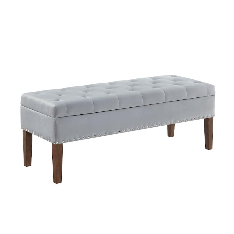 Modern Storage Bench with Wooden Legs, 48 Inch Upholstered Ottoman Bench Velvet End of Bed Stool, Entryway Bench