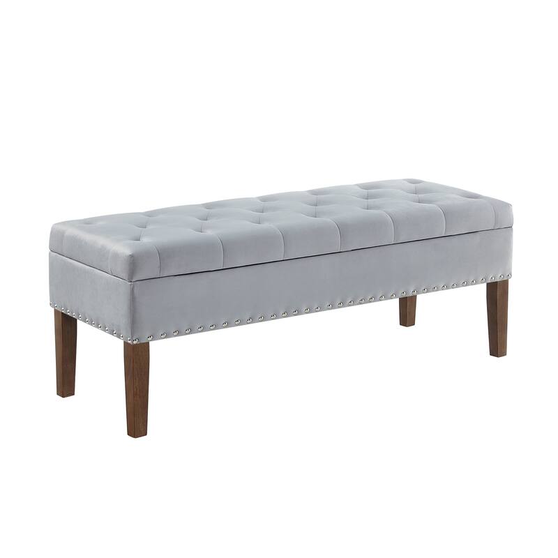 Tufted Bench with Storage, Solid Wooden Frame, 48"L X 18"W X 18.5"H