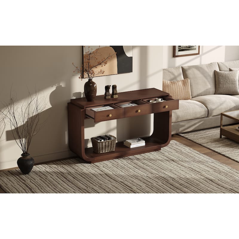Christopher Knight Home - Alderwood Paulownia Veneer 3 Drawers Console Table with Curved Legs and Ample Storage