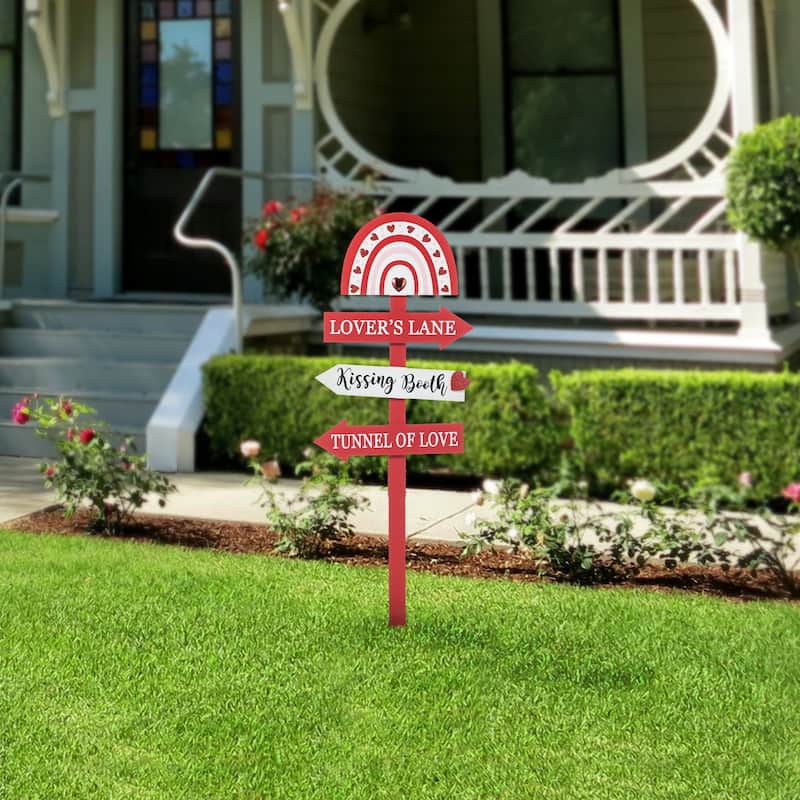 Glitzhome 41.75"H Valentine's Wooden Rainbow Word Sign Patch & Yard Stake