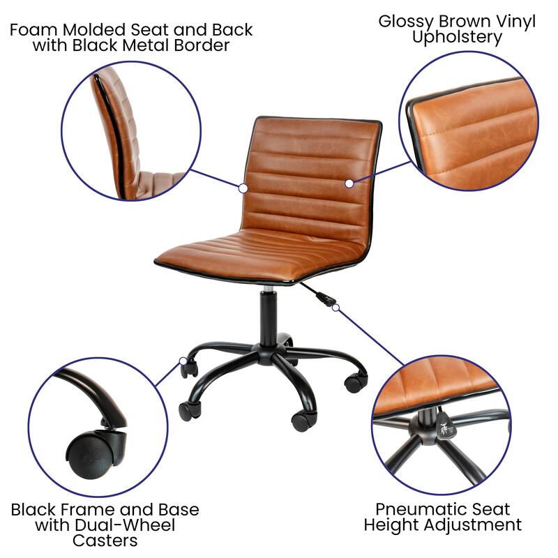Low Back Designer Armless Ribbed Swivel Task Office Chair
