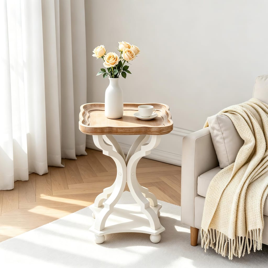 COZAYH Rustic Farmhouse Tray Top End Table