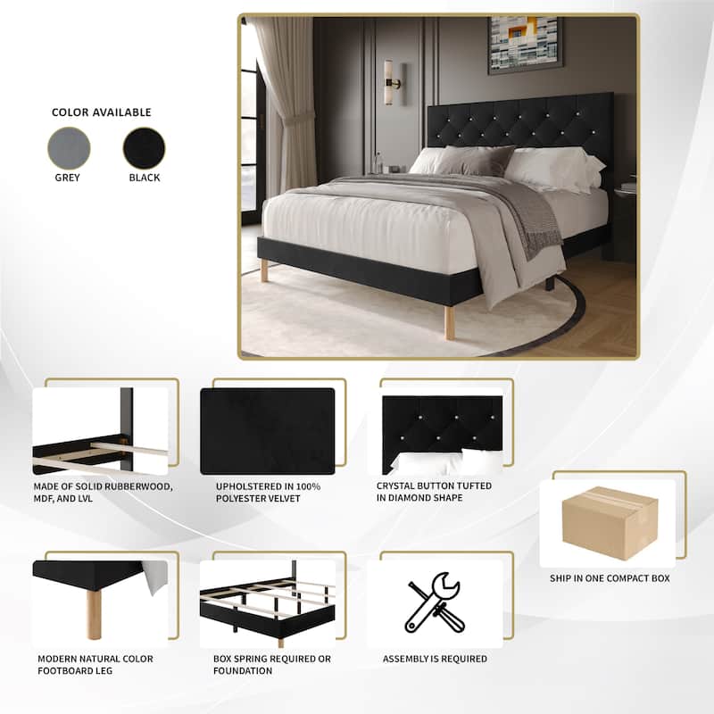 CraftPorch Elegant Velvet Upholstered Bed