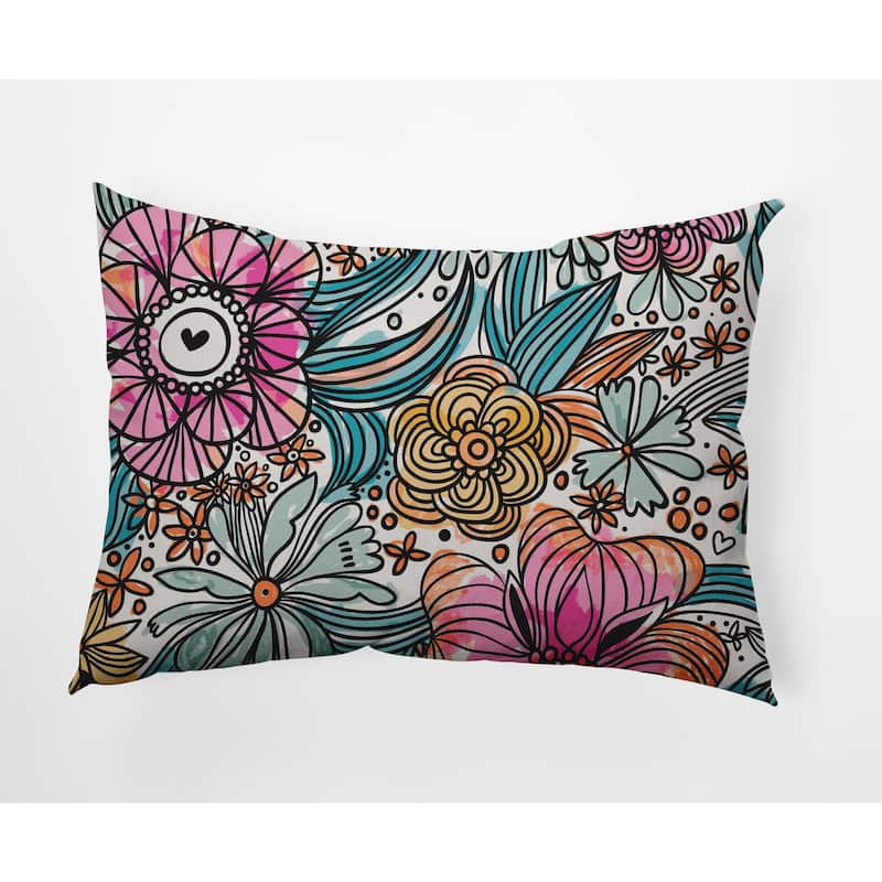 Flower Melange Indoor/Outdoor Throw Pillow - Orange - 14" x 20"