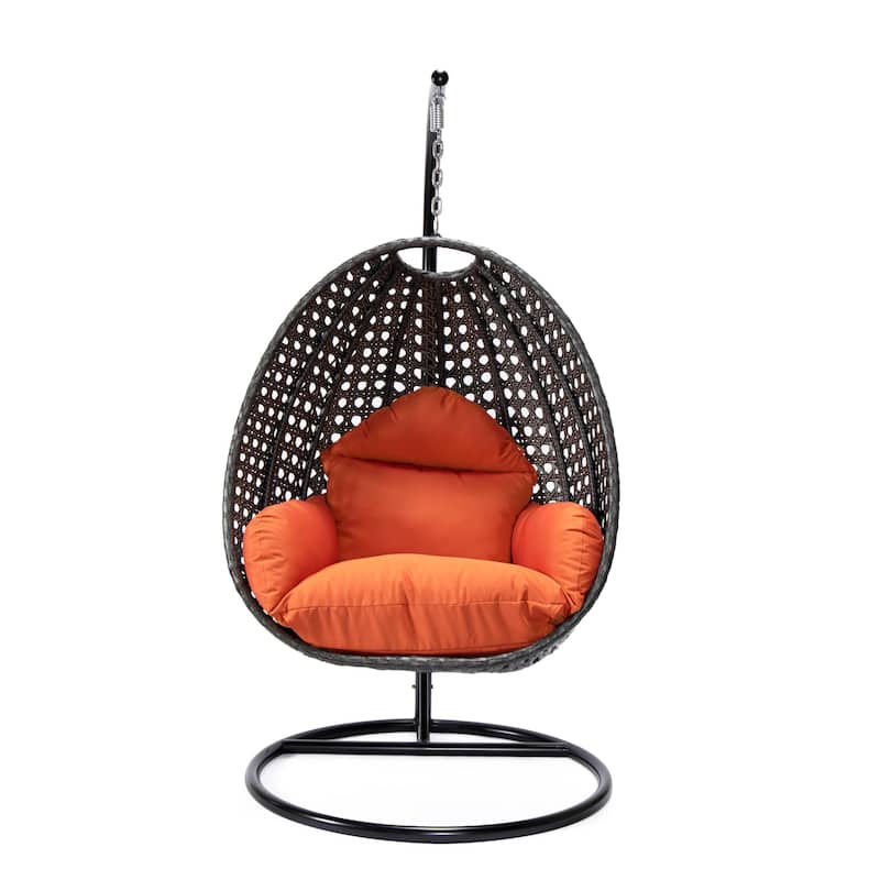 LeisureMod Charcoal Single Seater Rattan Wicker Egg Swing Hanging Chair for Indoor Outdoor Patio Porch Backyard Garden