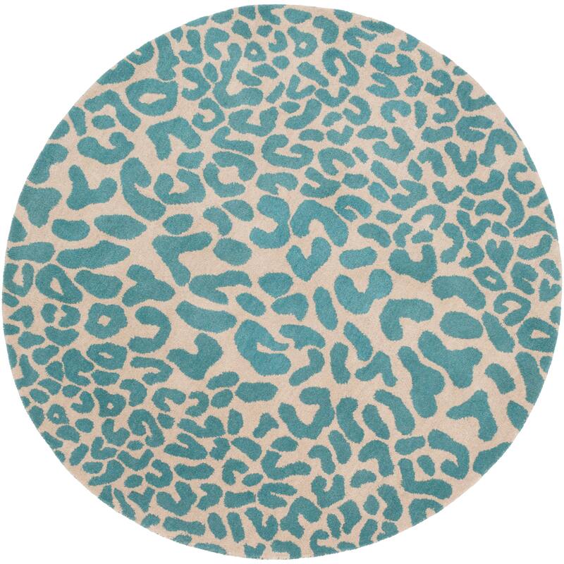 Hand-tufted Jungle Animal Print Round Wool Area Rug