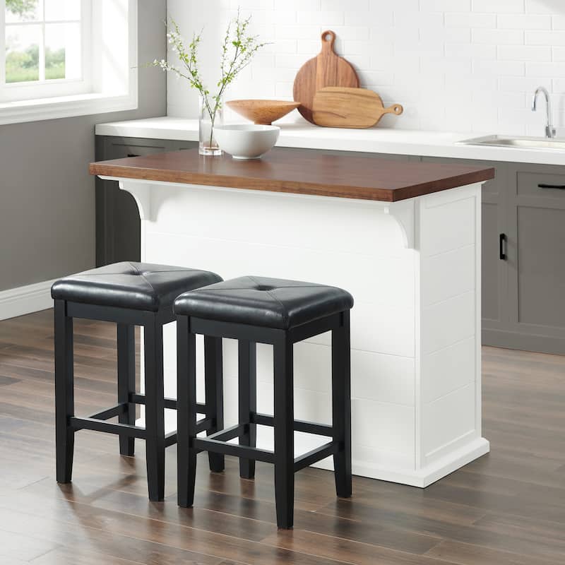 Crosley Bartlett Wood Top Kitchen Island W/Uph Square Stools - 50"d x 42"w x 36"h
