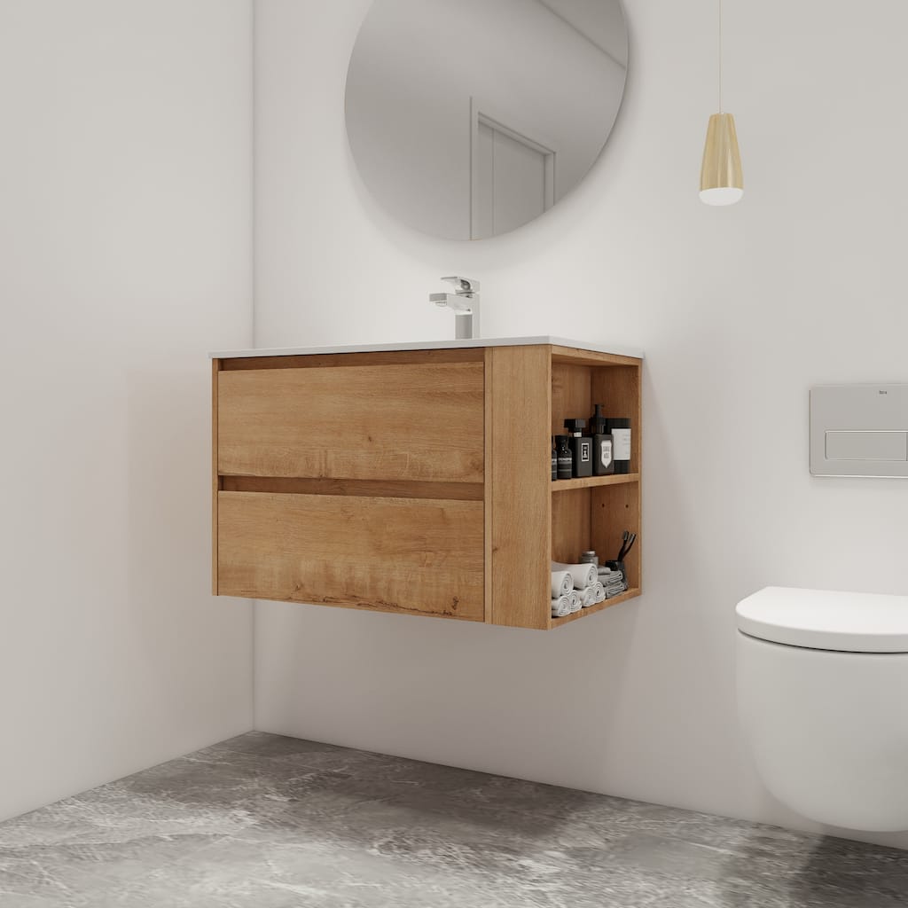 Malwee 30"/36" Floating Bathroom Vanity, Wall Mounted Bathroom Vanity with Sink,Soft Close Drawers and Side Adjustable Shelf