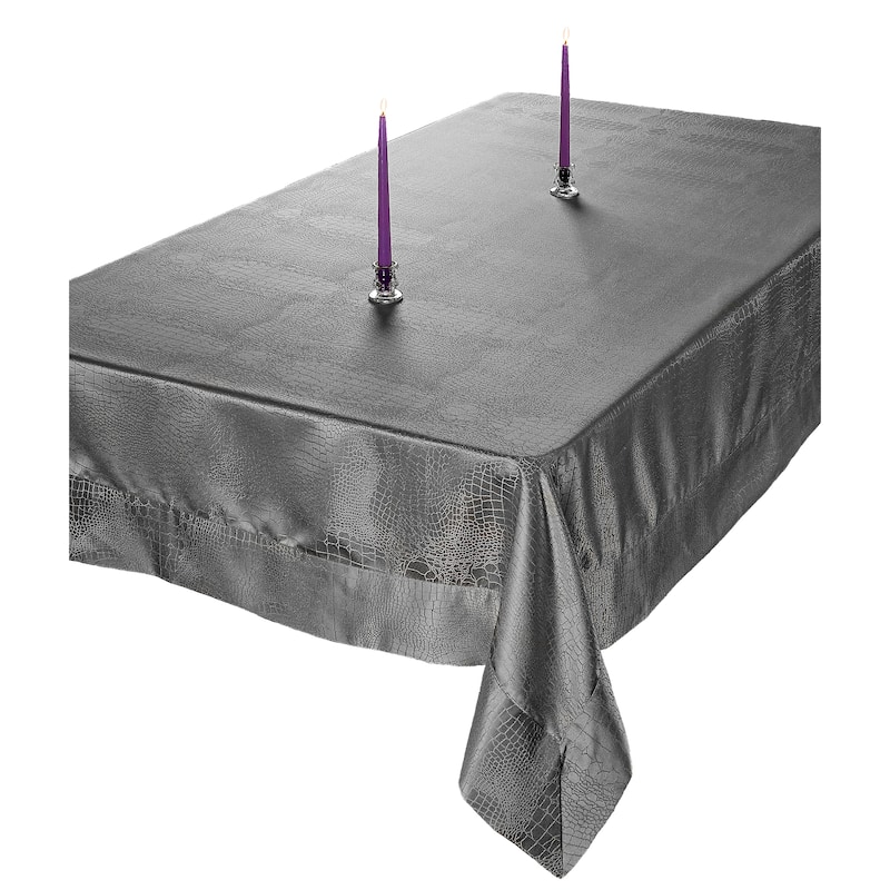 Violet Linen Crocodile False Luxurious Damask Pattern Tablecloth - 70" x 144" - Grey