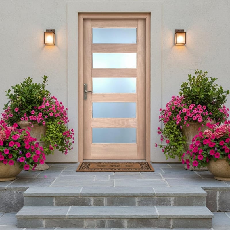 Contemporary African Mahogany Unfinished Exterior Solid Core Wood Door