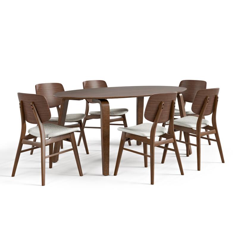 Furniture of America Beau I Mid-century Walnut 7-Piece Oval Dining Table Set