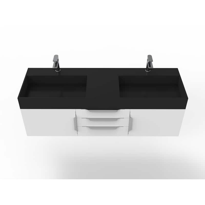 Amazon 60" Wall Mounted Bathroom Vanity Set w/ Black Top