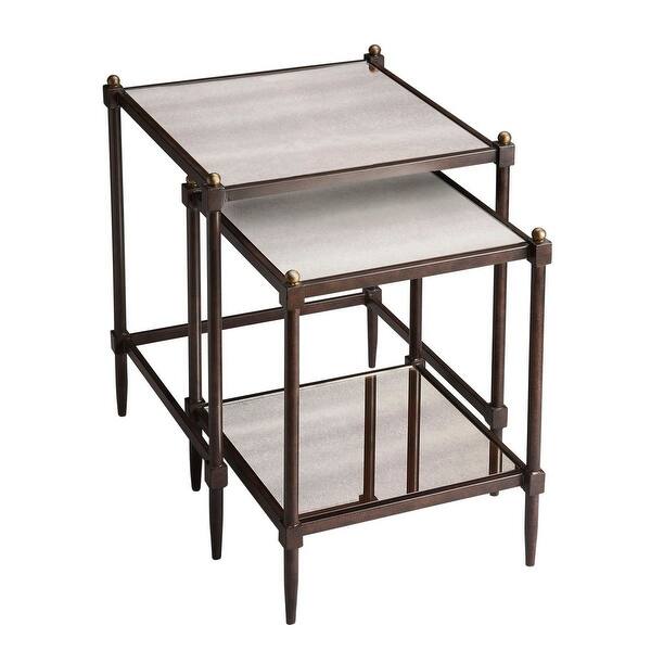 Transitional Mirrored Rectangular Nesting Table in Metalwork Finish