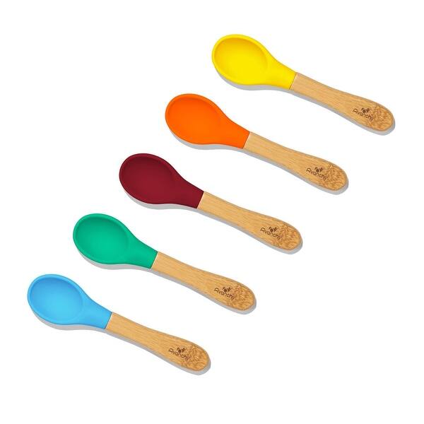 slide 2 of 6, Baby Spoons Regular Scoop Bamboo and Silicone Assorted with Blue or Pink Spoon Blue